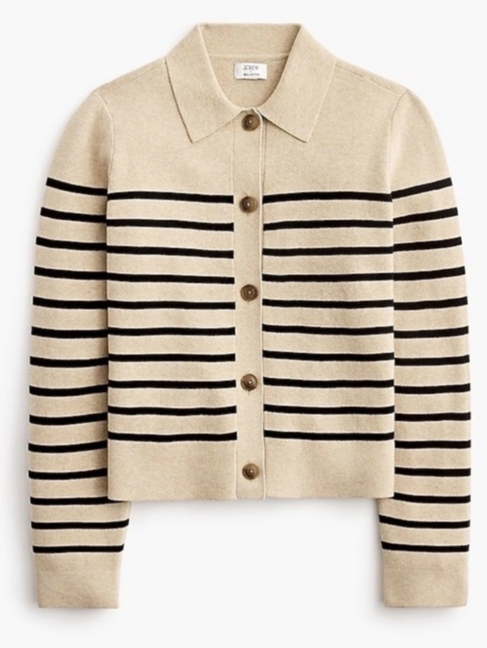 J Crew Collared Button-Front Striped Cardigan Sweater, Beige/Black